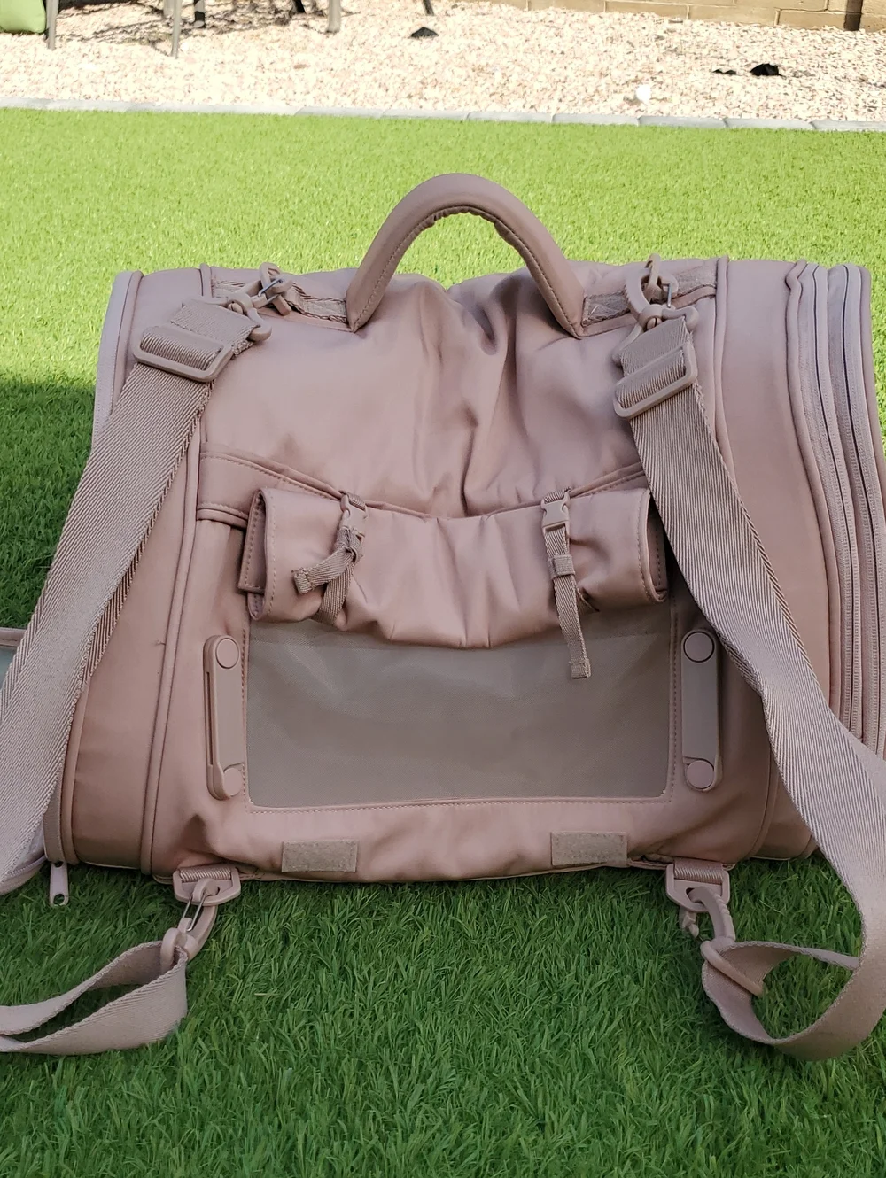 Maxbone All-In-One Travel Pet Carrier - Light Camel/Pink